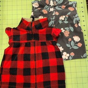 Carter's Red and Black Plaid Vest with Floral Gray Vest